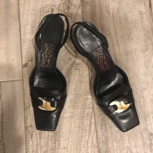 Salvatore Ferragamo  black sling back shoes